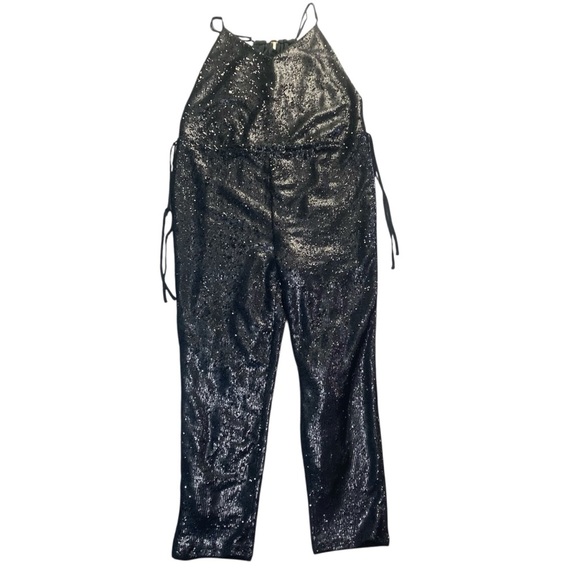 Free People Black Sequin Jumpsuit with Tapered Legs Size Small - Picture 3 of 13